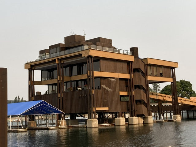 Modernist wooden real estate building on the lake in Idaho